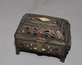 Old Berber Box Jewelry Handmade enameled Box  1920s