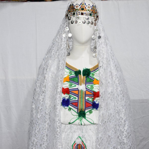ROBE Berber Caftan CHELHA , AMAZIGH Clothing Berber With Headdress Silver