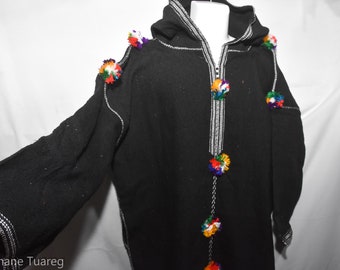 Robe longue traditionnelle marocaine Djellaba pour hommes, caftan marocain gris et blanc pour hommes et femmes, djellaba chefchaouen