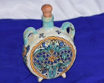 Vintage Islamic Art Ceramic Bottle - Berber Pottery