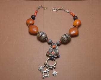 Boho Halskette - Grosse Collier ancienne Perles du Desert -
