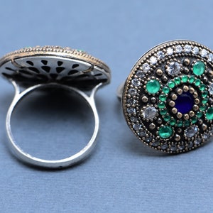 Handmade Sterling Silver Emerald Ring: Ottoman Turkish Jewelry