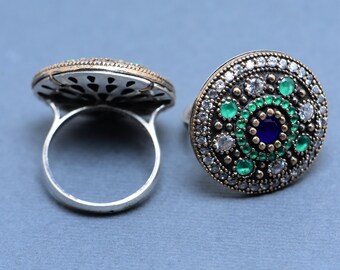 Handmade Sterling Silver Emerald Ring: Ottoman Turkish Jewelry