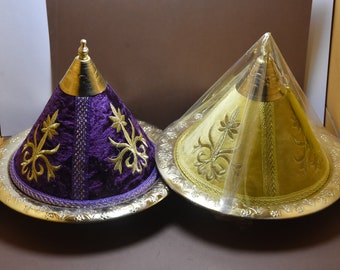 Moroccan Pair Brass Metal Tagine Serving Dish with Cover