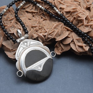 Necklace Silver Pendant Black Beads Tuareg