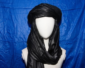 Tuareg Black Cotton Scarf: Berber Sahara Ornament