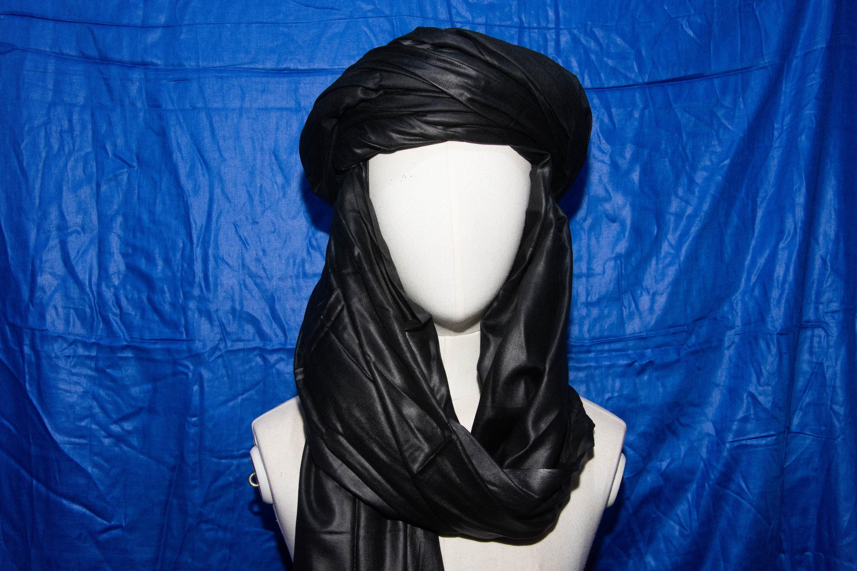 Tuareg Black Cotton Scarf: Berber Sahara Ornament