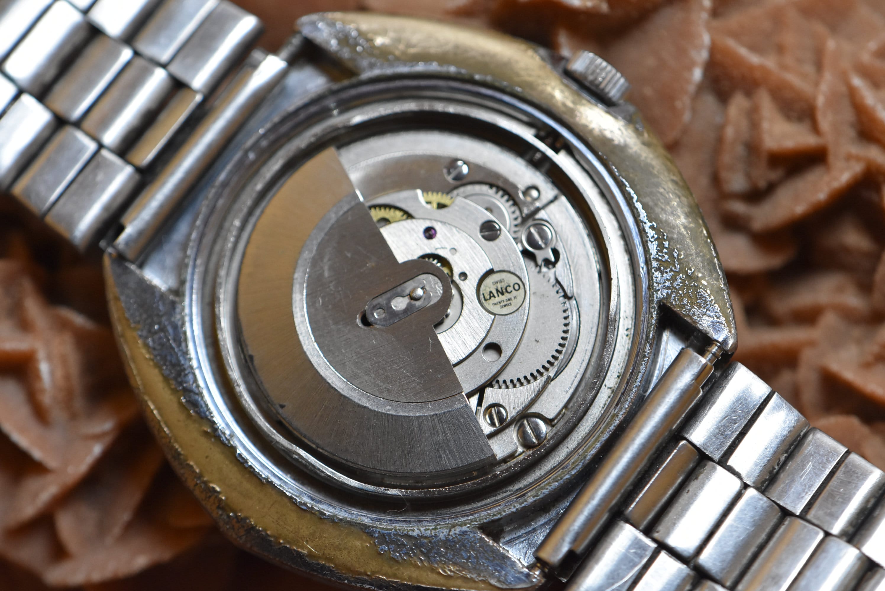 Vintage 1960s Lanco Automatic Watch: Stainless Steel, Grey