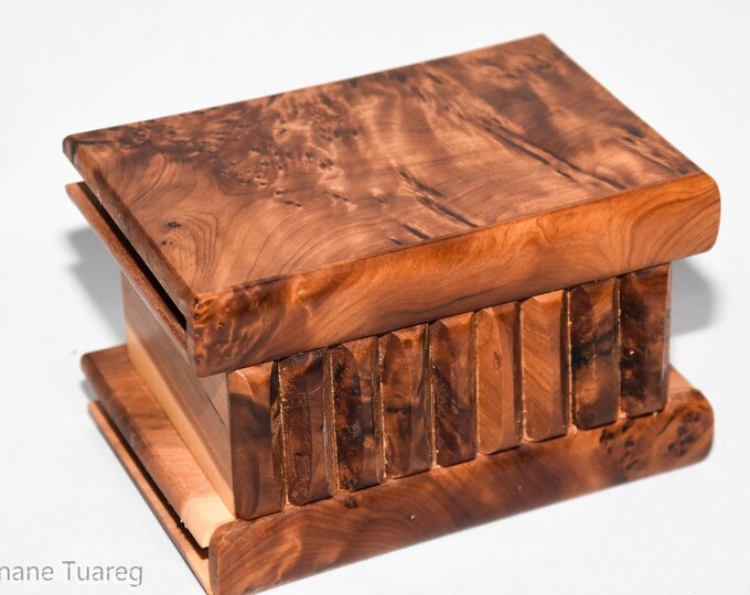 Moroccan Puzzle Box , Hand Carved Wooden Secret Lock Box, Vintage