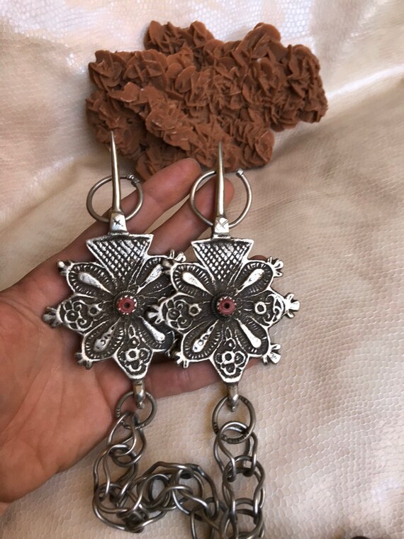 Boucle D’oreille Berbère Ancienne En Argent Sterling Avec Chaîne – Pièce Ethnique Unique
