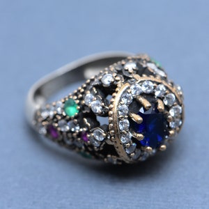 Sapphire Topaz Ring, Handmade Women's Ring, Authentic Ring, Turkish Handmade Ring, Ottoman Women Ring, Ladies Ring, 925k Sterling Silver