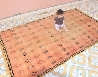 Vintage Moroccan Rug: Middle Atlas Berber Carpet, 1920s Wool Cotton