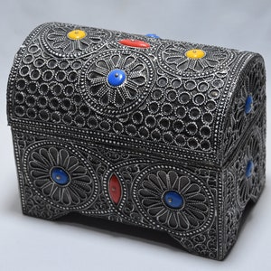 Handmade Berber Jewelry Box: Moroccan Tuareg Metal & Wood Sandoka