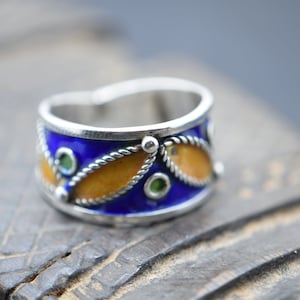 Moroccan Ring Enamel Berber Silver