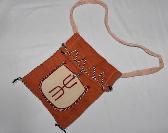 Bolsa de ombro feita à mão em lã berbere: bolsa étnica marroquina tecida