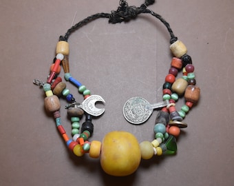 Berber Necklace Old Antique 1920s , Vintage Moroccan Berber Beaded Ncklace
