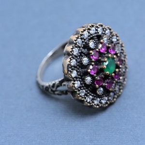 Anello con rubino ottomano fatto a mano: argento sterling 925k, zirconia cubica