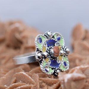 Silver Ring Berber Morocco Enamel Ring Silver