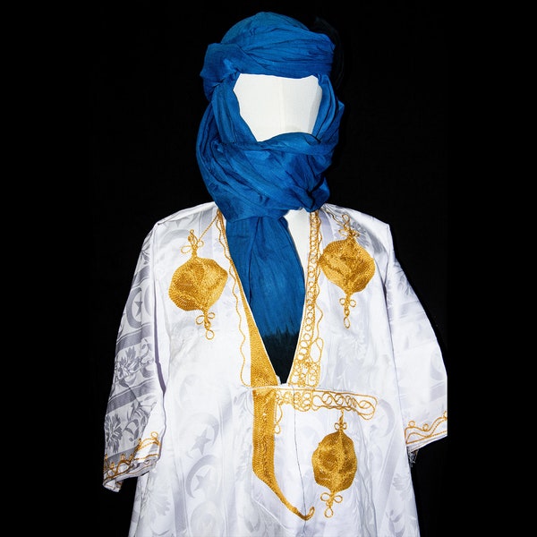 berber gandora sahraoui , bleu tuareg dress , berber dress with scarf , berber djellaba