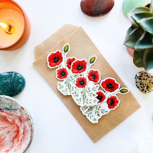 Adesivo in vinile con fiori di papavero: adesivi impermeabili per laptop e telefono, cancelleria floreale, adesivo per la decorazione floreale, stranezza e curiosità