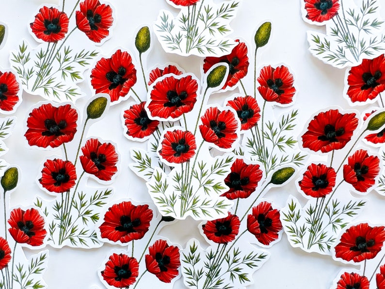 Poppy Flower Vinyl Sticker: Waterproof Stickers for Laptop and Phone ...