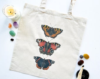 Butterfly cotton tote bag, shopping bag, butterfly insect bag, groceries bag, market canvas bag, gift for her, eco friendly canvas bag
