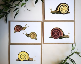 Snails print set: grove snail card illustration, garden snail wildlife natural history watercolor art, wall decoration, oddity and curiosity