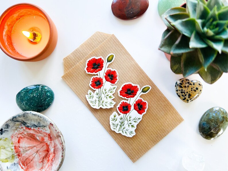 Poppy Flower Vinyl Sticker: Waterproof Stickers for Laptop and Phone ...