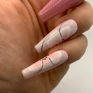 Press on nails, glue on nails, luxury nails, hand painted, pink nails, made in UK image 4