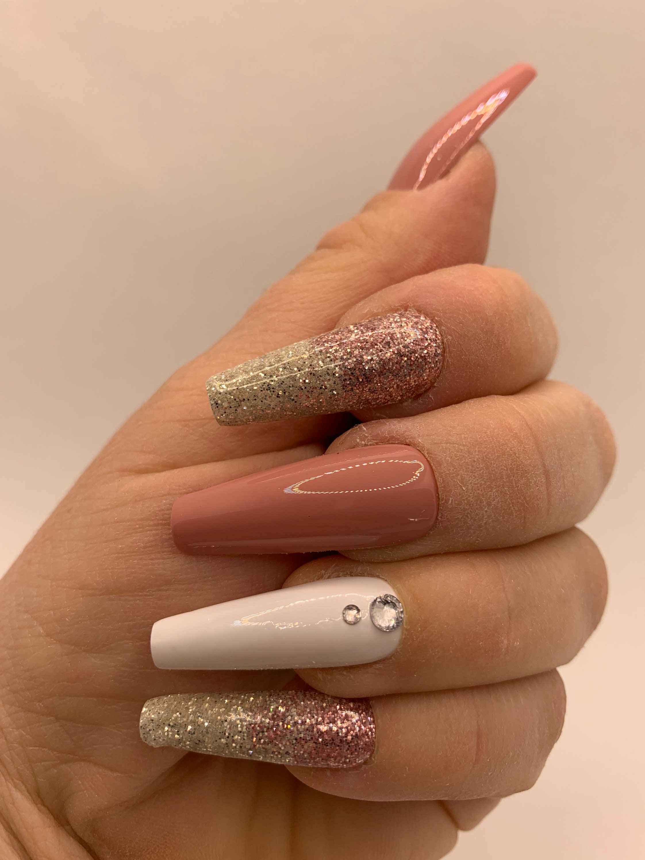 Press on Nailslong Nails Coffin Nailsglittering Nails Etsy UK