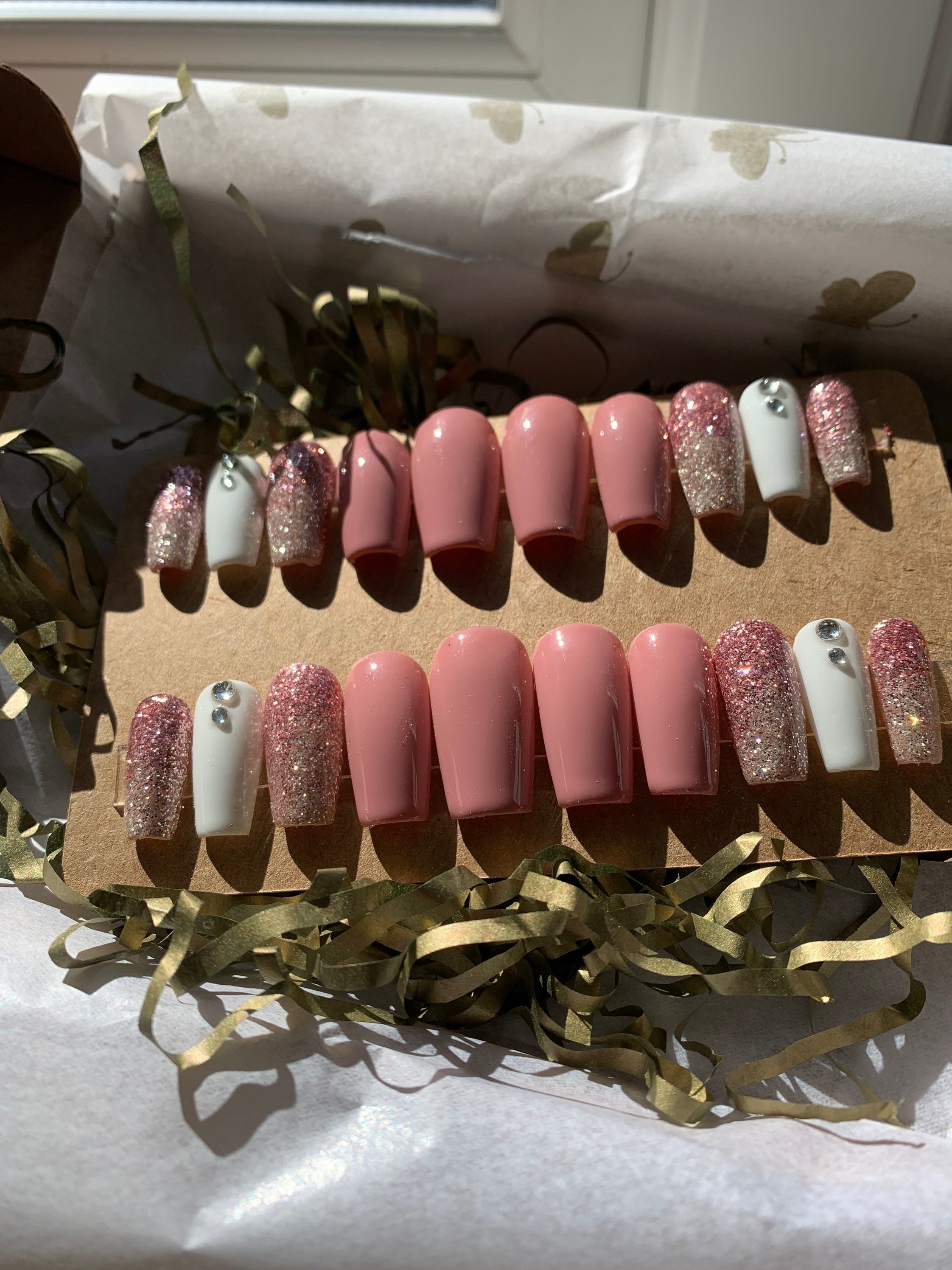 Press on Nailslong Nails Coffin Nailsglittering Nails Etsy UK