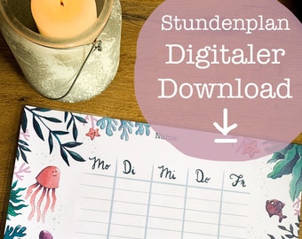 Stundenplan zum selber ausdrucken mit Meerestieren