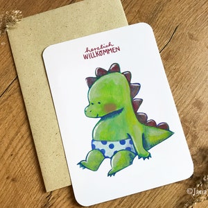 Dino Baby Postkarte mit Graspapierumschlag | Personalisierbar