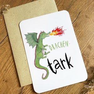 Postkarte Drache "du bist drachenstark" mit Briefumschlag
