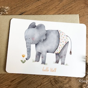 Elefant Postkarte Babyelefant "Hallo Welt" Geburtskarte