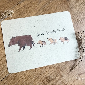 Postkarte "du bist das Größte für mich" Wildschwein Familie mit Graspapierumschlag