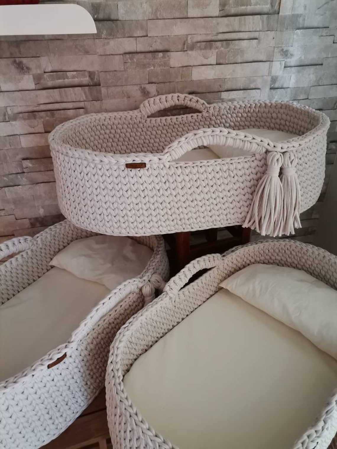 Beige Baby Moses Basket Moses basket Baby knitted basket Etsy