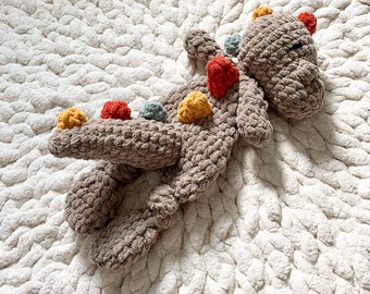 Crocheted Dinosaur Snuggler | Dino Knotted Lovey | Made To Order