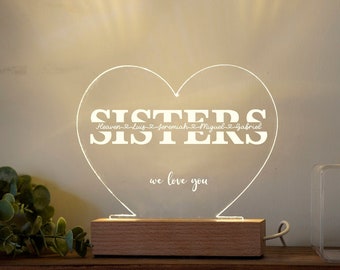 Personalized sister gift for besties friend, sister custom night lamp, personalized BFF gift, customized friends name light