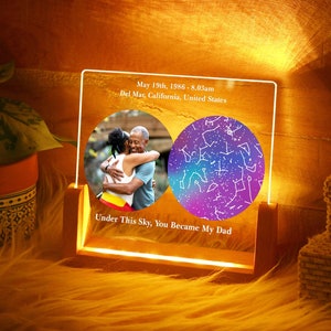 Regalos para papá / Regalo personalizado para papá, papá y abuelo / Mapa estelar / Mapa del cielo con luz nocturna / Día en que te convertiste en mi papá / Día en que naciste / Regalo para él
