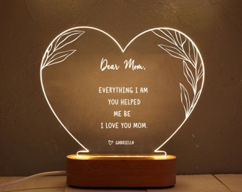 Lampe LED personnalisée avec nom pour maman, veilleuse en forme de cœur,  cadeau de fête des mères, pour la chambre des filles, décor