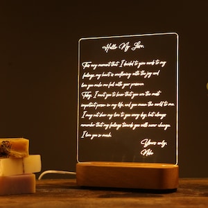 Primer aniversario como regalo de San Valentín para los amantes - Ideas de regalos de aniversario - Regalo romántico para la esposa - Luz nocturna con letras escritas a mano personalizadas