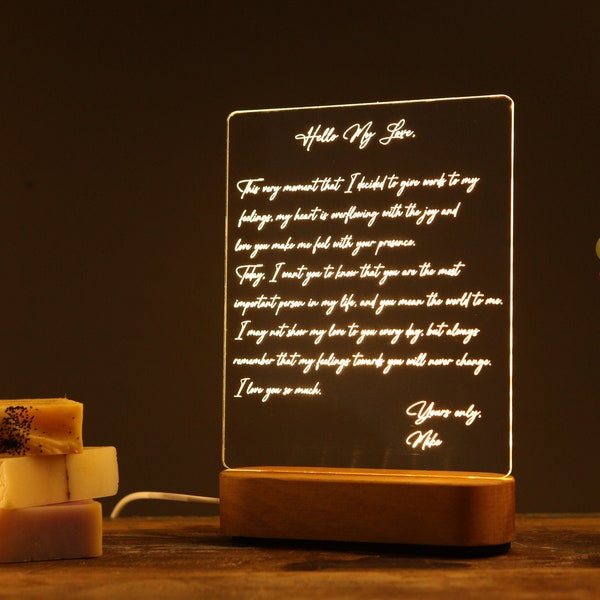 First Anniversary as Valentine's Gift for Lovers - Anniversary Gift Ideas - Romantic Gift for Wife - Custom Hand-Written Letter Night Light