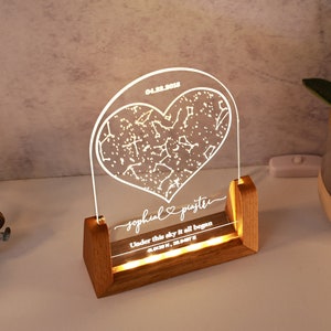 Sternbild Herz Nachtlicht - Sternenkarte auf Nachtlicht - Geschenk für Freundin - Geschenk zum Jahrestag - Valentinstagsgeschenk für Freundin