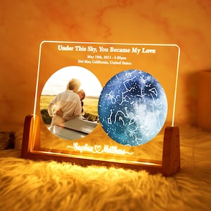 Personalisierte Mondphase Sternkarte nach Datum & Foto Mondlampe Das Nachthimmelslicht, der Tag, an dem du meine Liebe wurdest, Jubiläumsgeschenk, Geburtstagsgeschenk