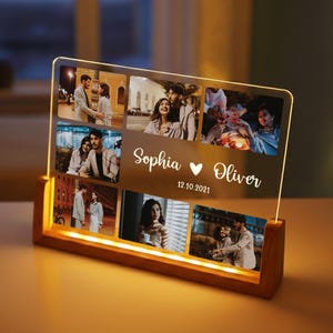 パーソナライズされたカップルギフト、カスタムフォトコラージュLEDライト、バレンタイン、家族、婚約、彼女へのギフト、彼へのギフト、親友のプレート