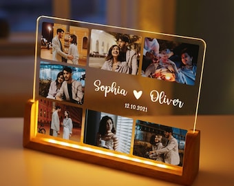 Personalized Couples Gift, Custom Photo Collage LED Light, Valentine, Family, Engagement,  Gift for Her, Gift for Him, Best Friends Plaque
