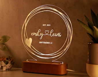 Personalized Night Light: Custom Name & Date, Wedding Gift, Engagement Gift, Birthday Gift for Him, Gift for Her, 1st Anniversary Gift