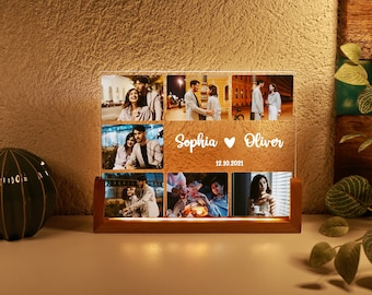 Cadeau pour couple personnalisé, collage photo personnalisé, lumière LED, Saint-Valentin, famille, fiançailles, cadeau pour elle, cadeau pour lui, plaque meilleurs amis