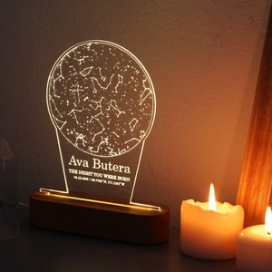 Lámpara de noche con mapa estelar - Lámpara personalizada con gráfico de constelaciones - Regalo para ella - Regalo para esposa - Regalo para novia - Regalo para novio
